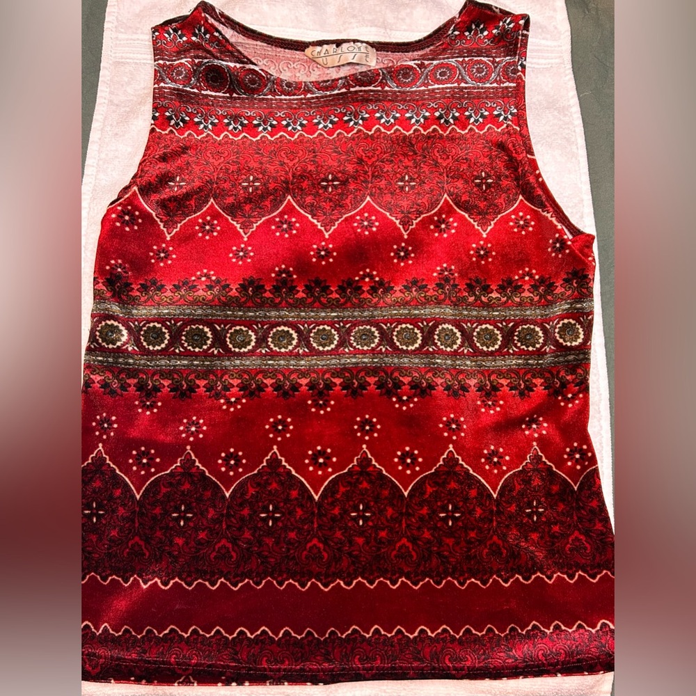 Charlotte Russe Red and Black Patterned Top